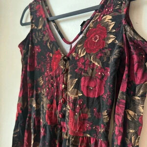 AMERICAN EAGLE | Red Rose Romantic Floral Long Sleeve Romper